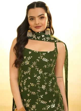 Green Georgette Salwar Suit with Embroidered Work for Women