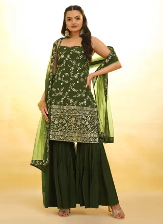 Green Georgette Salwar Suit with Embroidered Work for Women