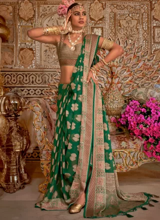 Green Georgette Traditional Saree