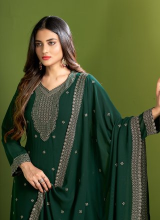 Green Georgette Trendy Suit with Embroidered Work for Women