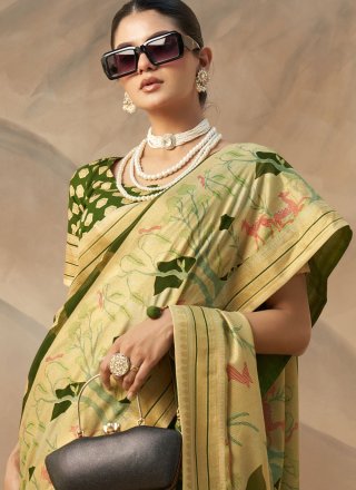 Green Georgette Weaving Work Trendy Saree for Ceremonial