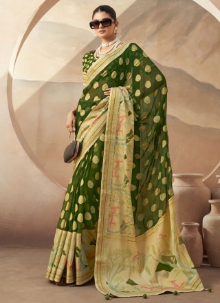 Green Georgette Weaving Work Trendy Saree for Ceremonial