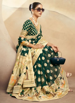 Green Georgette Weaving Work Trendy Saree for Women