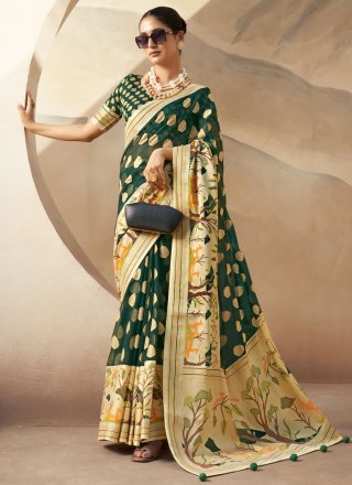 Green Georgette Weaving Work Trendy Saree for Women