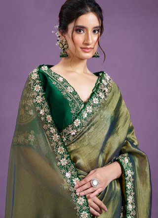 Green Glass Tissue Designer Sari