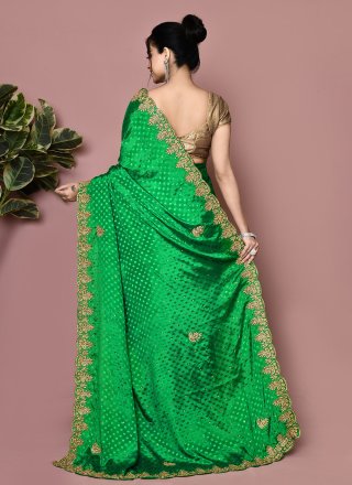 Green Hand Work Jacquard Trendy Saree
