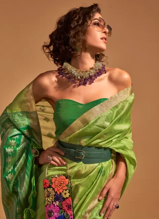 Green Handloom Silk Classic Sari with Weaving Work