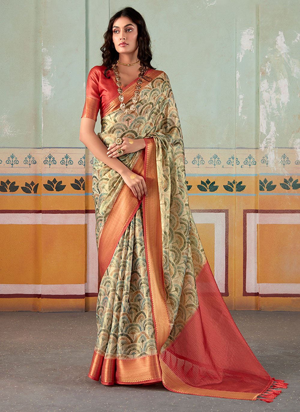 orange yellow gifted georgette stone patch work saree - Pramukh Fab -  3992809