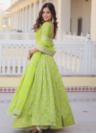 Green Jacquard Embroidered, Print and Sequins Work Lehenga Choli for Ceremonial