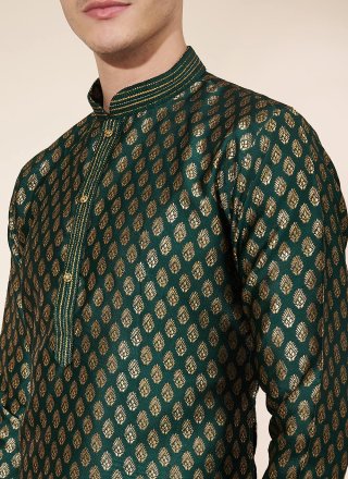 Green Jacquard Pintex Work Kurta Pyjama