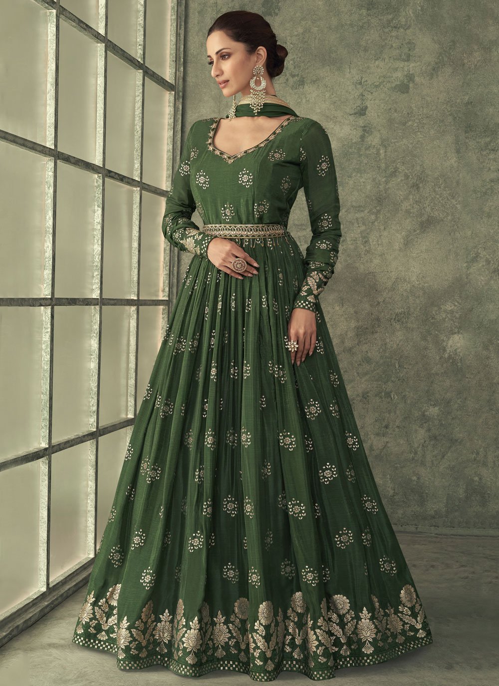 Green Georgette jacquard dress(FW)  Jacquard dress, Dance outfits  practice, Dress collection