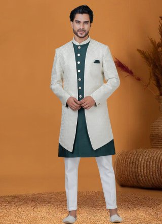 Green Jacquard Silk Indo Western
