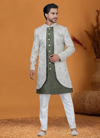 Green Jacquard Silk Indo Western