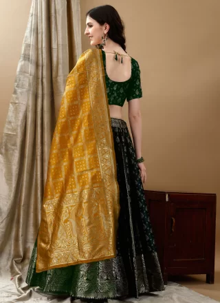 Green Jacquard Silk Jacquard Work Lehenga Choli for Festival