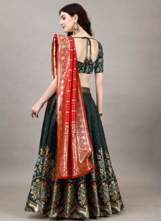 Green Jacquard Silk Jacquard Work Lehenga Choli for Festival