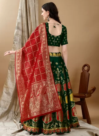 Green Jacquard Silk Jacquard Work Lehenga Choli for Festival