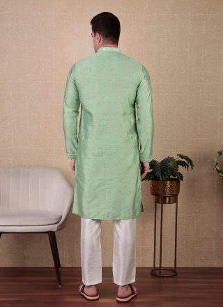Green Jacquard Silk Kurta Pyjama