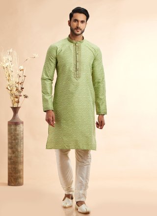 Green Jacquard Silk Kurta Pyjama