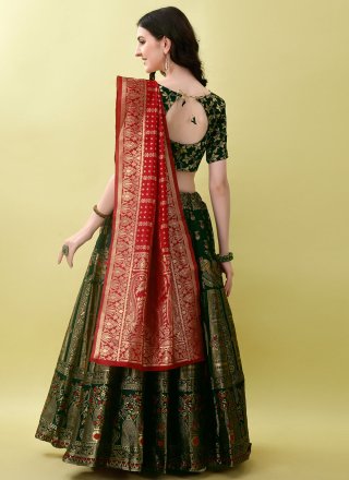 Green Jacquard Silk Lehenga Choli with Jacquard Work for Women