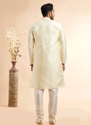 Green Jacquard Silk Machine Embroidery Work Kurta Pyjama for Men
