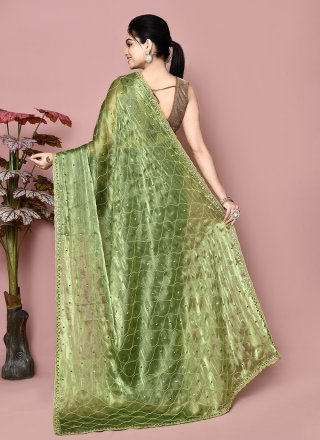 Green JIMMY CHU Classic Sari with Hand Work