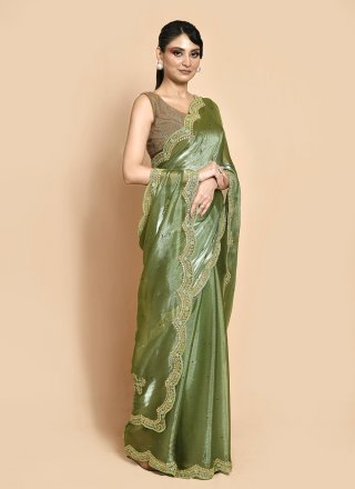Green JIMMY CHU Hand Work Classic Sari for Ceremonial