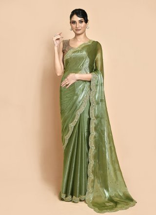 Green JIMMY CHU Hand Work Classic Sari for Ceremonial