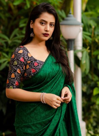 Green Jute Silk Trendy Saree with Woven Work