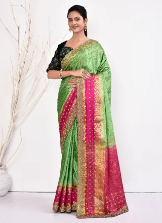 Green Kanchipuram Silk Hand Work Classic Sari for Ceremonial