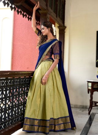 Green Kanchipuram Silk Weaving and Zari Work Lehenga Choli for Ceremonial