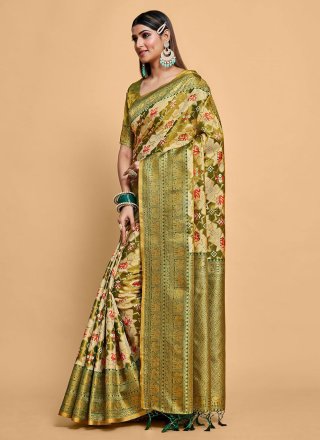 Green Kanjivaram Silk Classic Sari with Woven Work