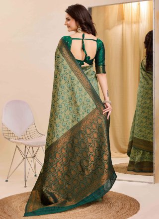 Green Kanjivaram Silk Contemporary Sari with Jacquard Work
