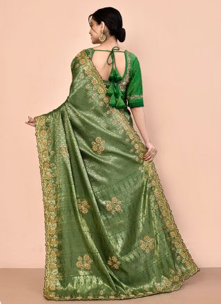 Green Kanjivaram Silk Hand Work Classic Sari for Women