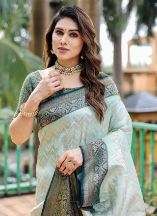 Green Kanjivaram Silk Trendy Saree with Weaving Work for Women