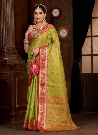 Green Kanjivaram Silk Weaving Work Classic Sari for Party