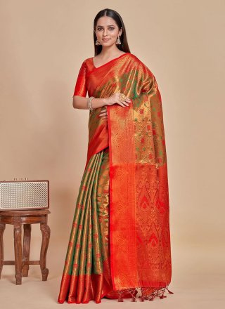 Green Kanjivaram Silk Woven Work Classic Saree for Women