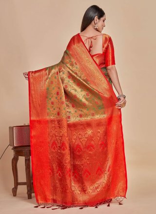 Green Kanjivaram Silk Woven Work Classic Saree for Women