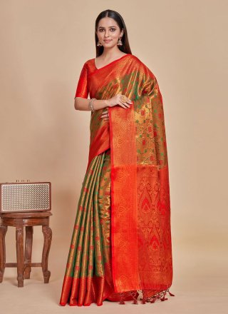 Green Kanjivaram Silk Woven Work Classic Saree for Women