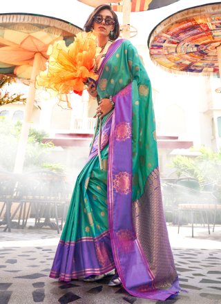 Green Katan Silk Classic Saree with Weaving Work