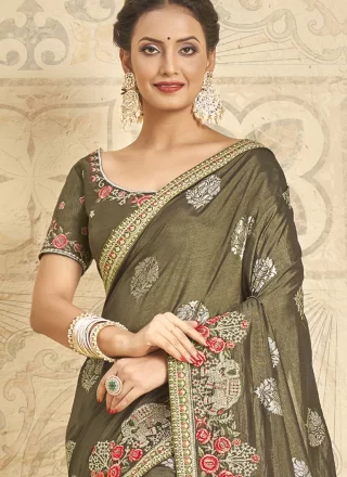 Green Khadi Silk Embroidered Work Contemporary Saree