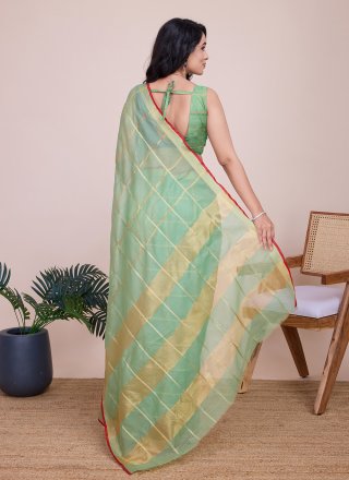 Green Kota Doriya Weaving and Zari Work Contemporary Sari for Casual