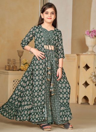 Green Maslin Cotton Readymade Salwar Suit with Digital Print Work