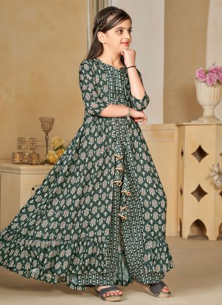 Green Maslin Cotton Readymade Salwar Suit with Digital Print Work