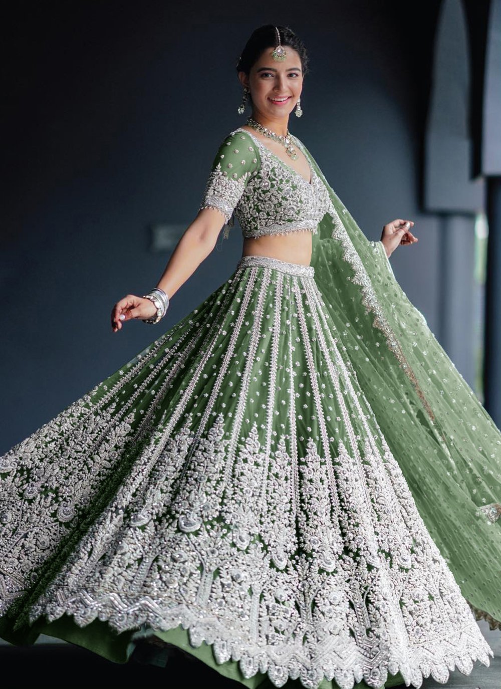 Bridal lehenga in hot sale green colour