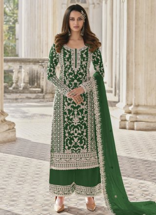 Green Net Embroidered Work Salwar Suit for Women