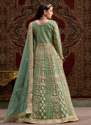 Green Net Gown with Embroidered, Sequins and Zari Work for Women