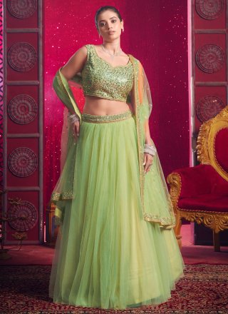 Green Net Plain Work Readymade Lehenga Choli for Women