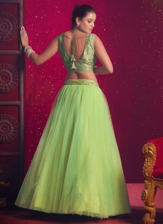 Green Net Plain Work Readymade Lehenga Choli for Women