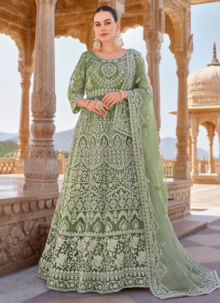 Green Partywear Embroidered Georgette Anarkali Suit