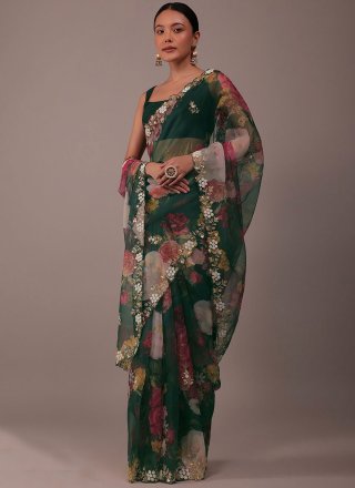 Rani Pink Organza Saree with Gota, Mirror work, Cut Dana embroidery